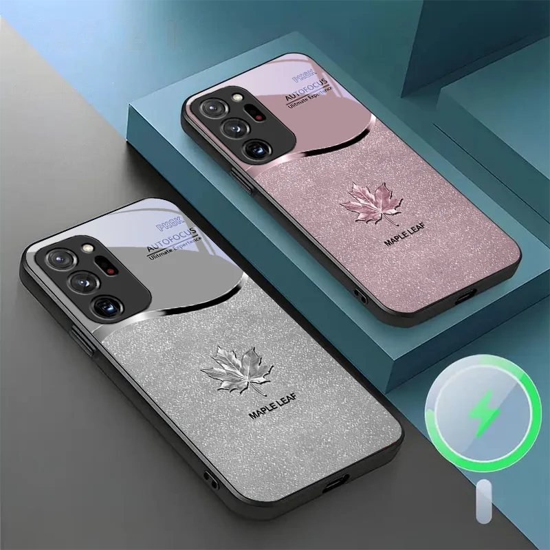 Для Samsung S 23 Ultra 24 21 22 Edge 4 5 G FE 20 25 PLUS Магнитный стеклянный чехол для телефона Высококачественный чехол с рисунком кленового листа для пар