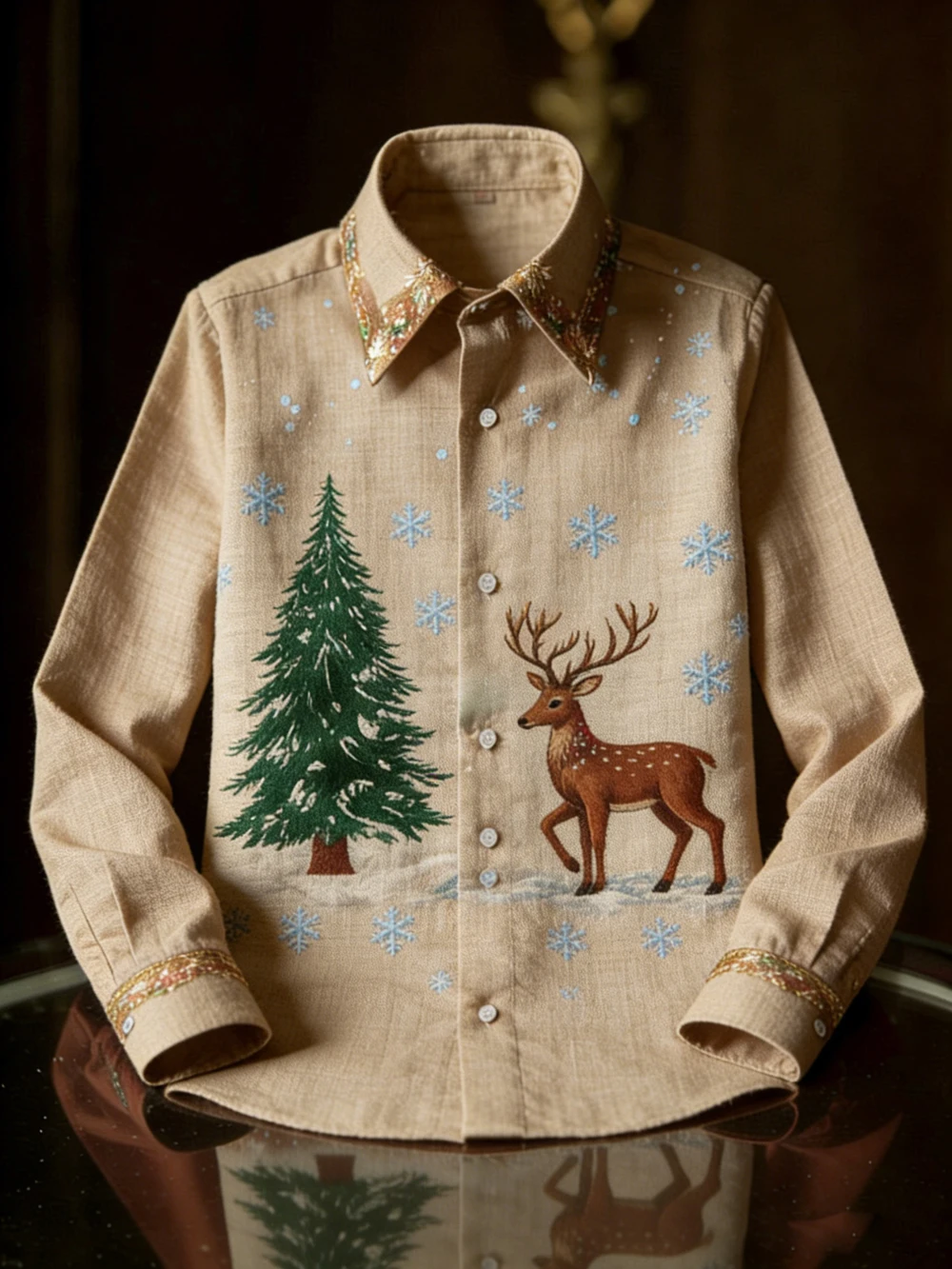 

Men's Linen Christmas Romantic Slippery Warm Pattern 3D Printed Shirt Hawaiian Tropical Home Party Long Sleeve Lapel Shirt Men's