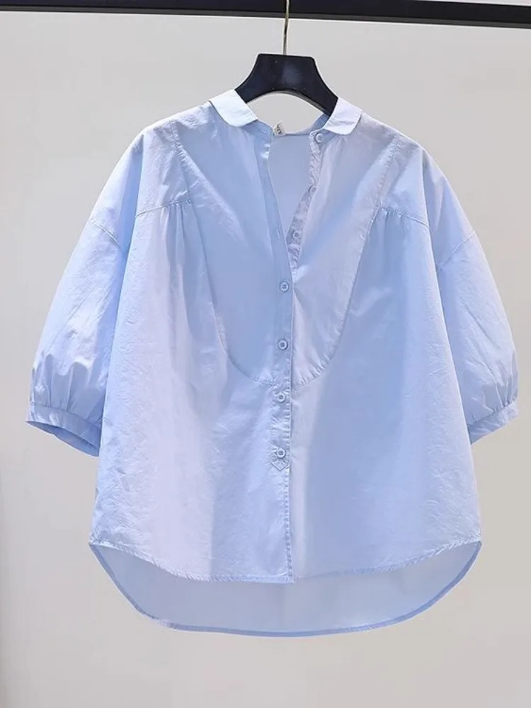 

Casual Pure Cotton Women's irt Thin Summer Commute Sle Lantern Sve Slimming ort Size Top Comfortable Breathable