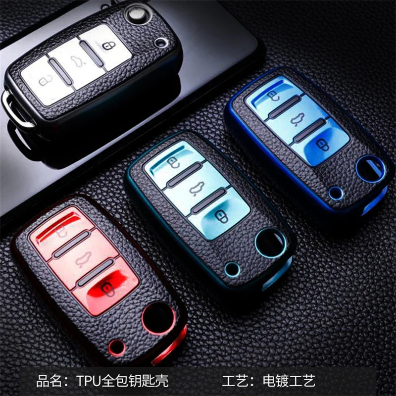 For VW Golf MK 4 5 6 7 Polo Tiguan Passat B5 B7 Jetta Skoda Kodiaq Octavia Car Key Case Cover Fob Leather TPU Car Accessories