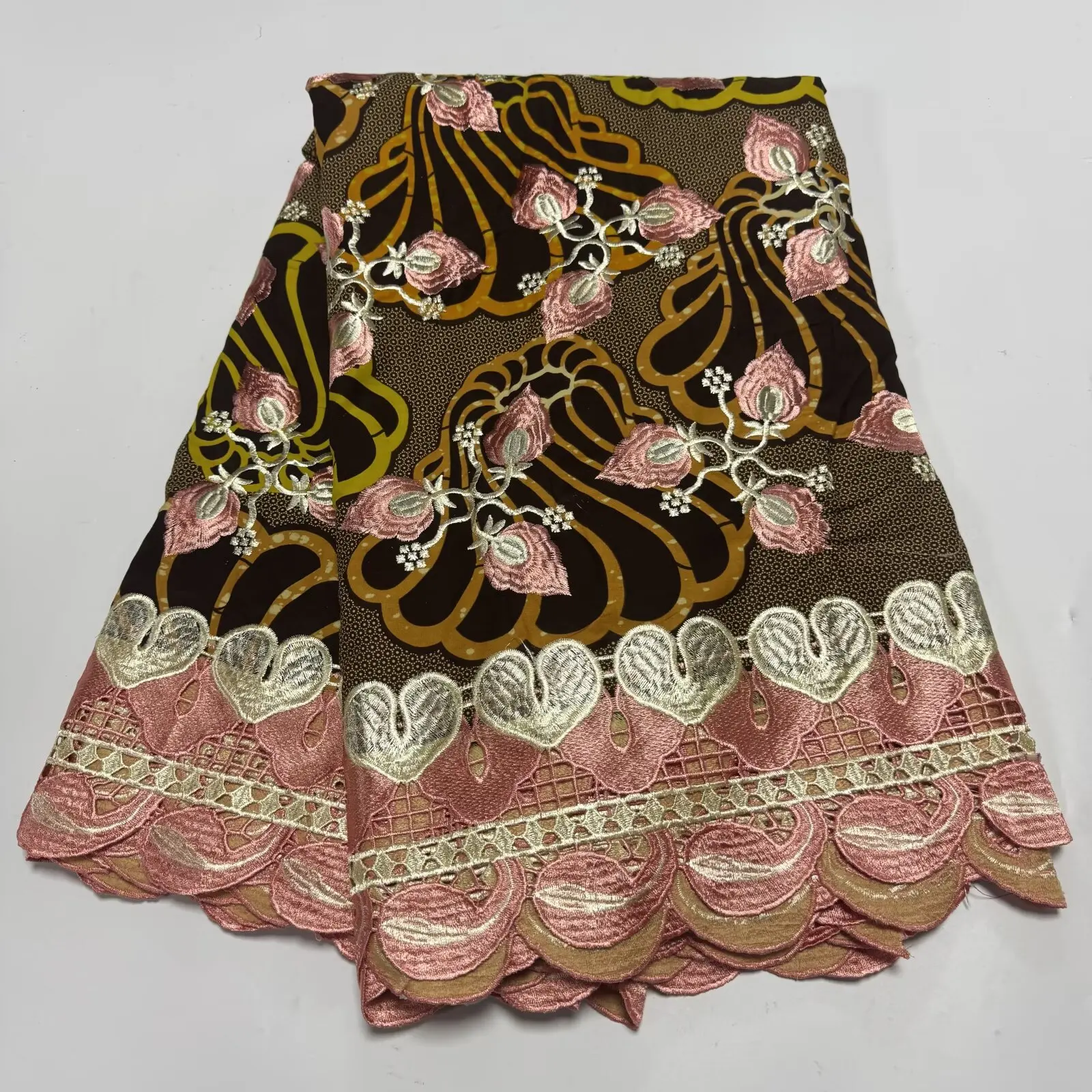 

High Quality African Nigerian Print Wax Lace Fabric 6yards Latest Hot Sale Ankara Wax Embroidery Lace Fabric for Party Z5-1216-1