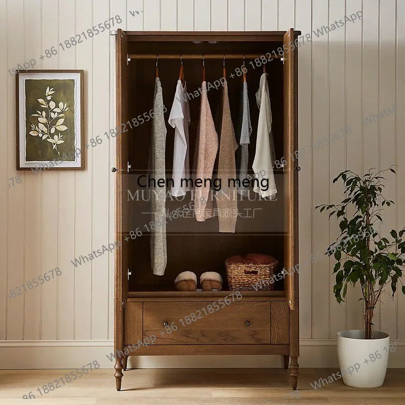 American retro solid wood wardrobe French old hanging wardrobe walnut bedroom furniture