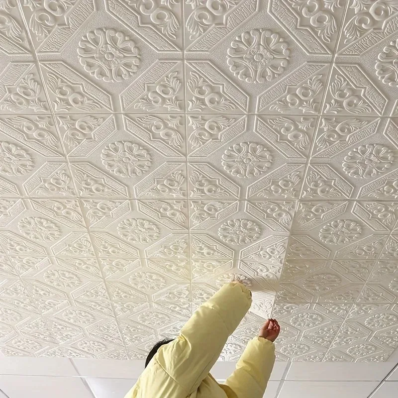 35*35cm Ceiling Roof Wallpaper Self-adhesive Bedroom Livingroom 3D Waterproof Background Room Decoration Wall Sticker