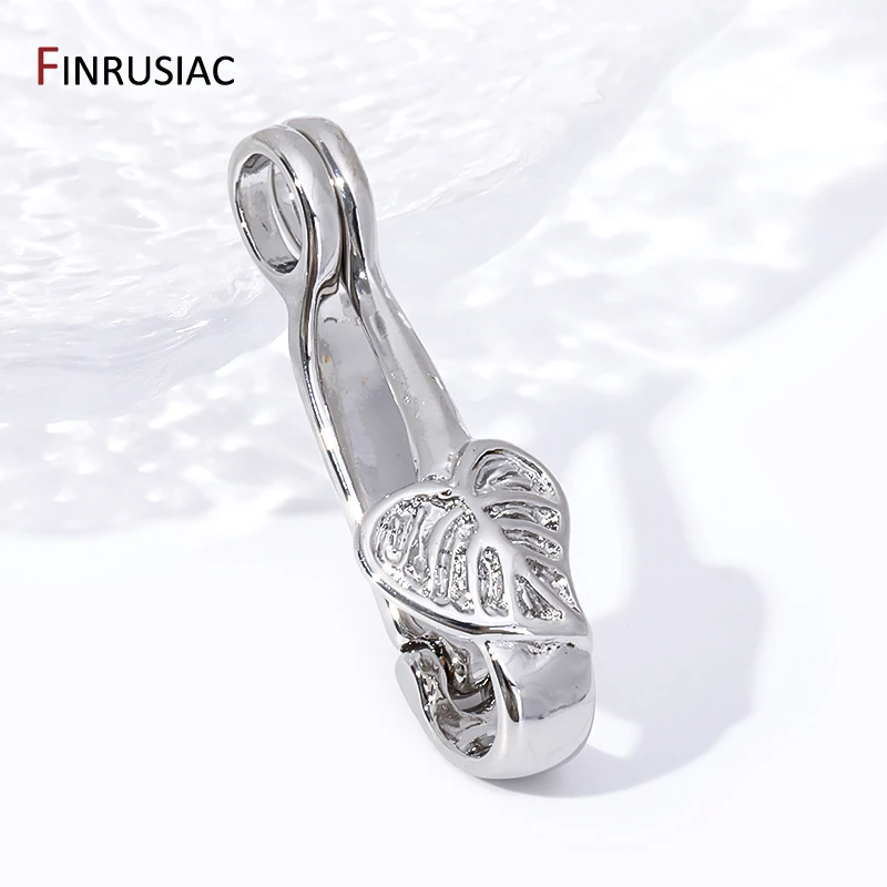 Trendy Rhodium Plated Brass Leaf Pendant Bail Connector,Floral Hinged Necklace Enhancer For DIY Necklace Making Accessories