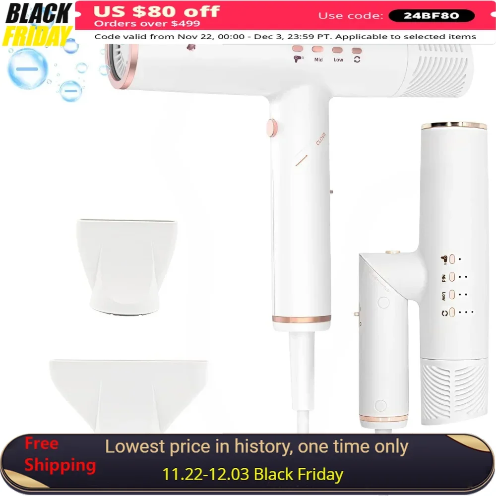 

Hair Dryer with Folding Handle, Ionic Hair Dryer , 110,000 RPM High-Speed, Fast Drying & Low Noise and Lightweight, Hair Dryer