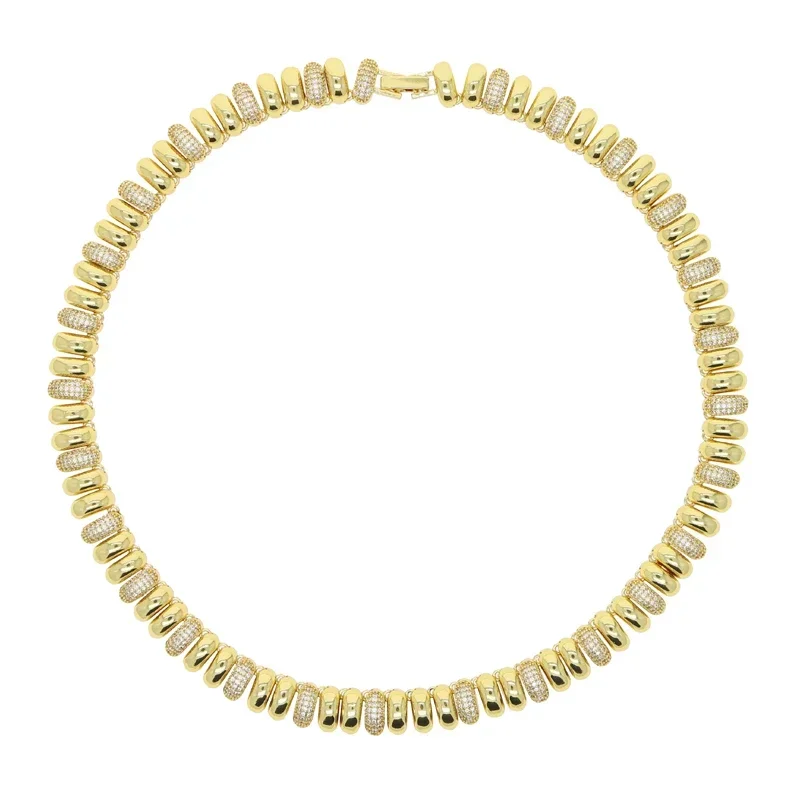 New Hot Fashion Unisex Snake Chain Necklace Choker Herringbone Gold Color Beaded Link Chain Pave 5A CZ Necklace Women Jewelry