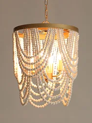 Boho Wooden Beaded Chandeliers Lighting Bedroom Fringe Tassel French Hanging Lamp For Kitchen/Dining Room/Entryway/Hallway/Foyer