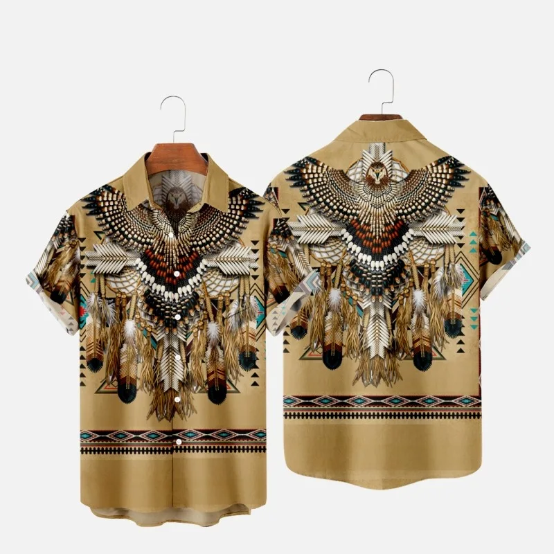 

Men's Fashion Summer T-Shirts Hawaiian Indians 3d Print Cozy Casual One Button Shirts Short Sleeve Beach Oversized Shirts 6