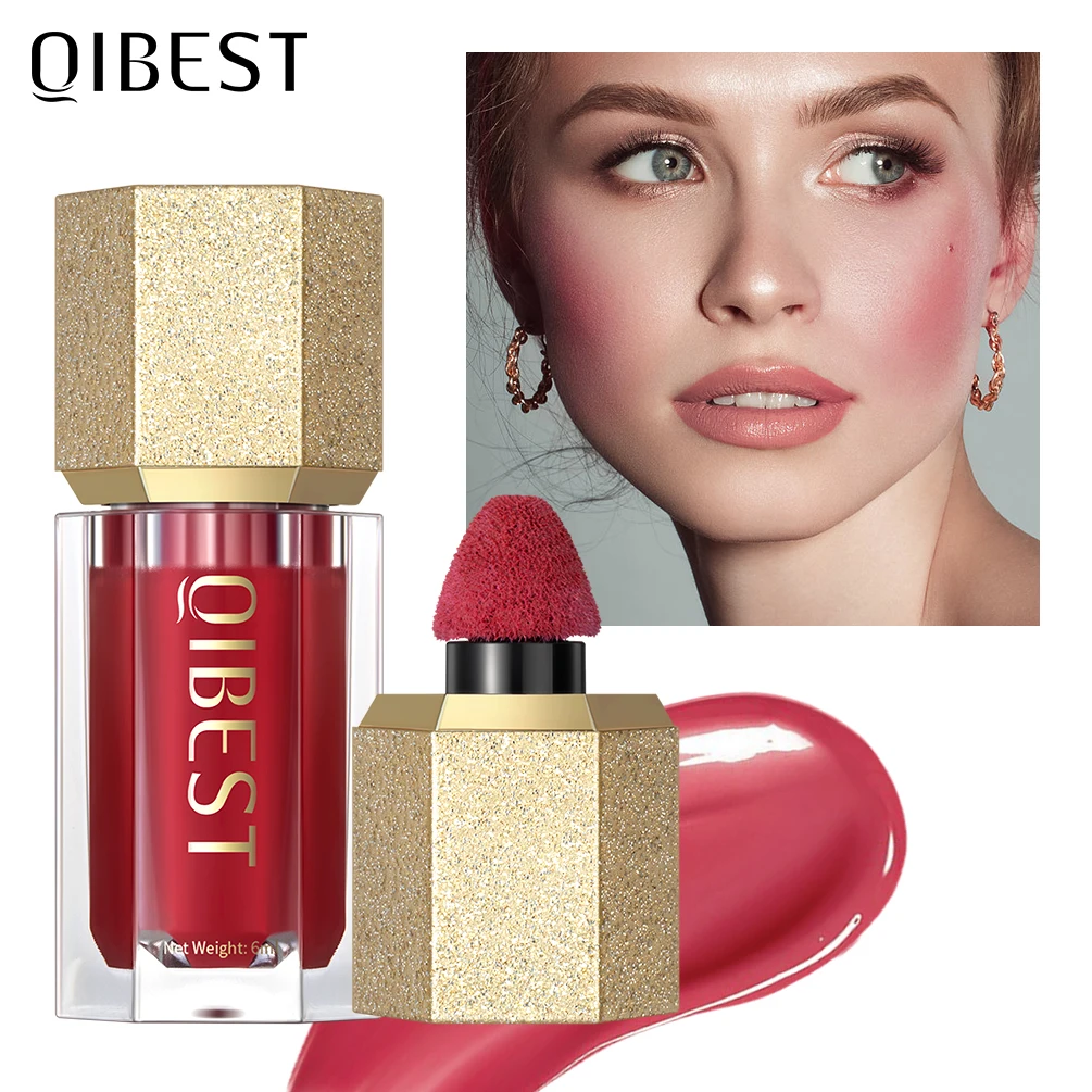 QIBEST-Blush liquide nourrissant pour les joues, crème pour le visage, imperméable, multi-usages, yeux, lèvres, maquillage, anciers, éponge cosmétique