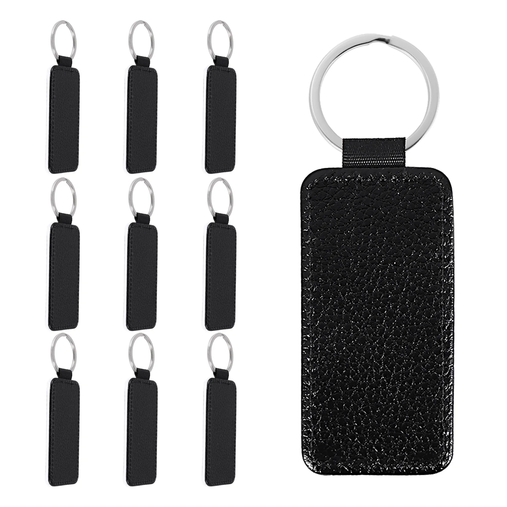 

A67I 10Pcs Leather Keychain Blank Rectangle MDF Keychain Sublimation Heat Transfer Keychain Kit Jewelry Making