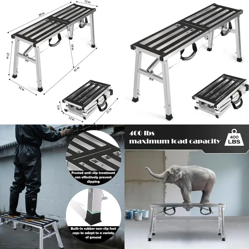 

Adjustable Height Folding Ladder Stool, 19-27, 400lbs Capacity, for Home, Office, Workshop & Garage Use