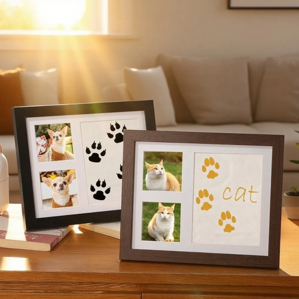 1 Set DIY Pet Paw Print Kit Frame Wooden Frame Air Dry Clay Dog Paw Print Frame Photo Display Non Toxic Clay Cat Paw Print Frame