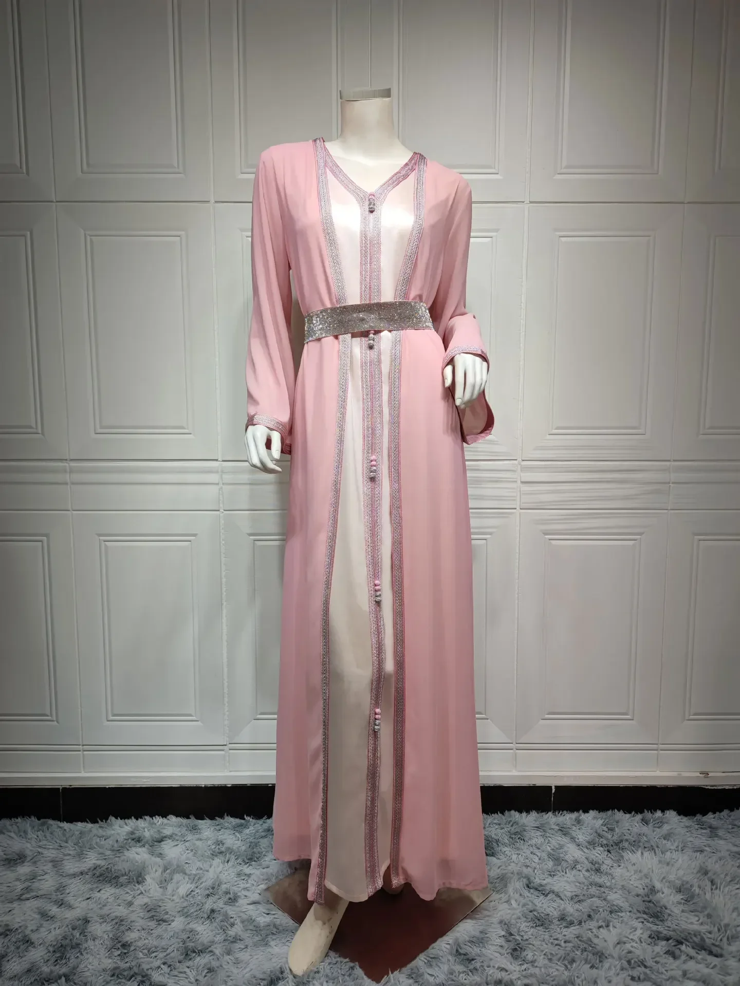 Abaya musulmana marroquí para mujer, conjunto de 2 piezas, Dubai, Turquía árabe, caftán islámico, Vestido largo