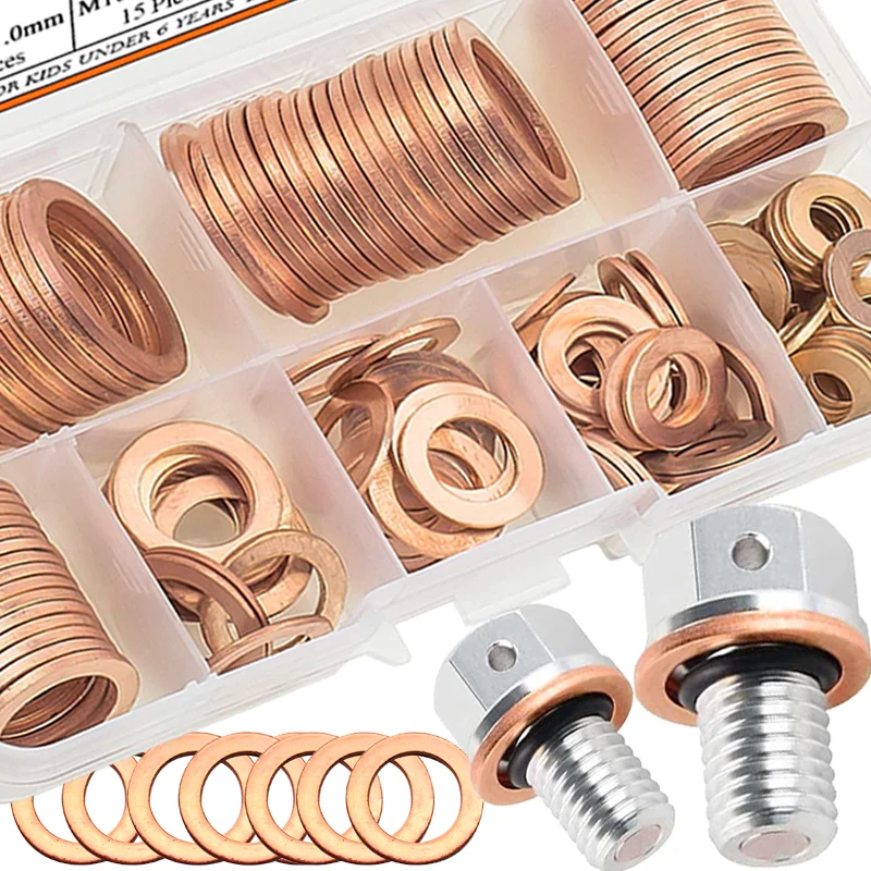 M6 m8 m10 m12 m14 arruela de cobre porca parafuso plano o anel vedação junta cárter plug óleo para reparo automotivo fixadores variedade kit