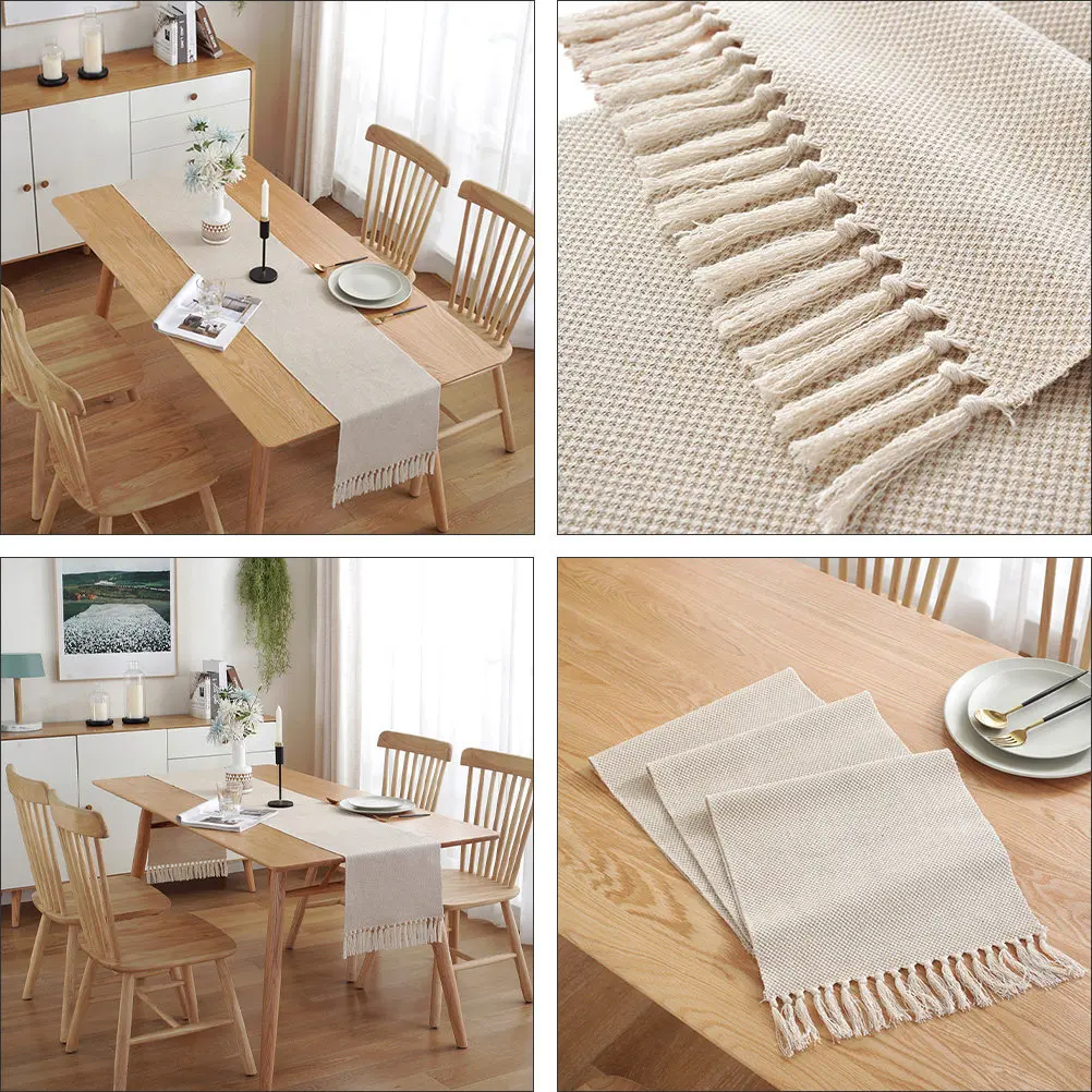 1Pcs Hand-Woven Cotton Table Flag Exquisite Rustic Tablecloth Protective Cover Beautiful Tassel Dining Table Decoration Simple