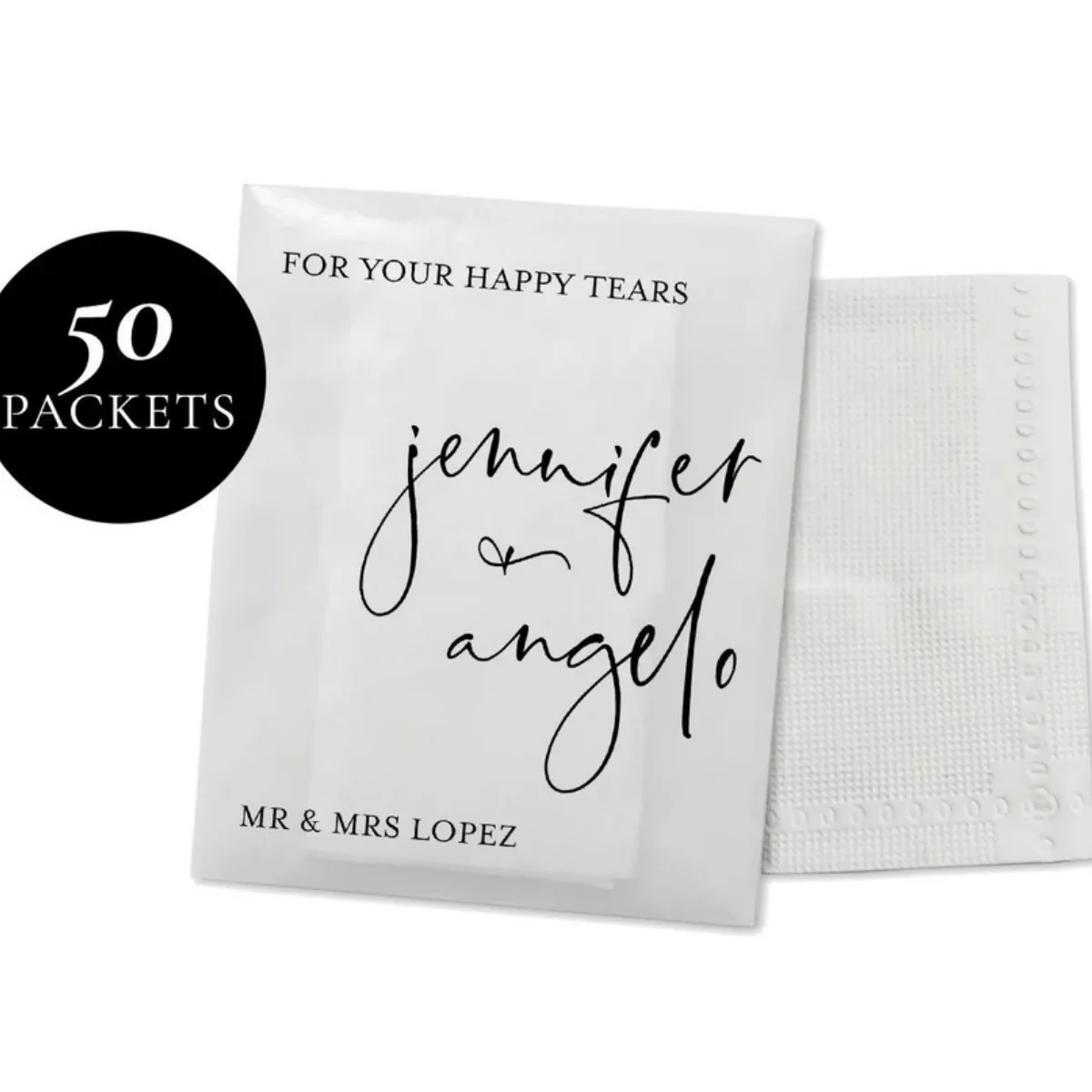 50 x Happy Tears Tissue Packets | Wedding Tissues | Wedding Guests |Biodegradable Packets | Mr(s) & Mr(s) For Your Happy Tears