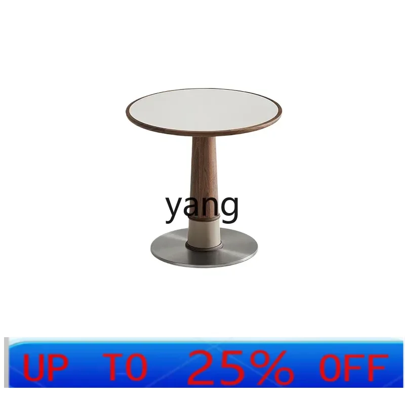 

LMM small apartment black walnut slate solid wood simple round dining table household