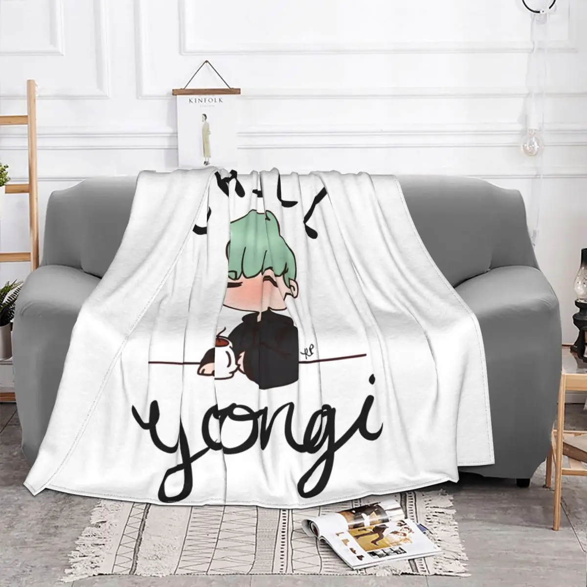 Chill Min Yoongi Blanket Banner Soft Warm Flannel Throw Blanket Comforter Bed Living Room Picnic Travel Home Sofa