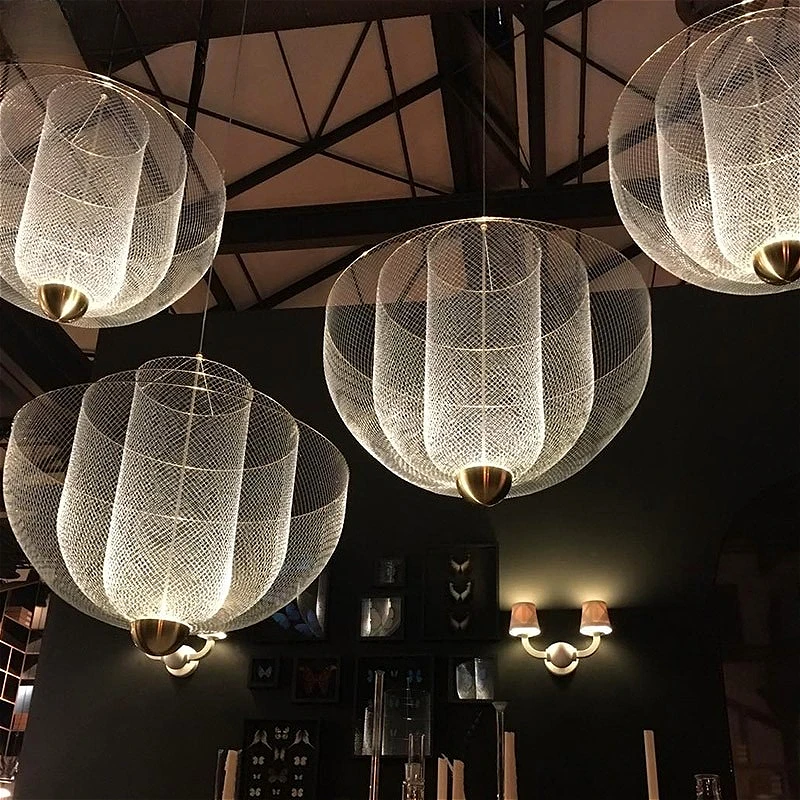 

Modern Moooi Metal Grid Ceiling Chandelier Designer Chrome Meshmatic Dining Table Restaurant Led Large Hanging Lamps