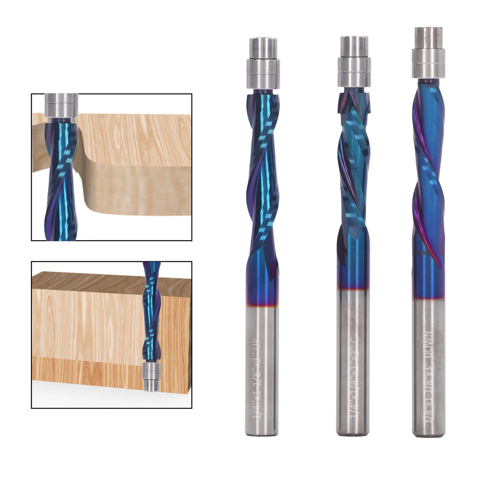 

3Pcs Upward Down Milling Cutter Cemented Carbide 1/4 Shank Flush Trim Router Bit Milling Cutter