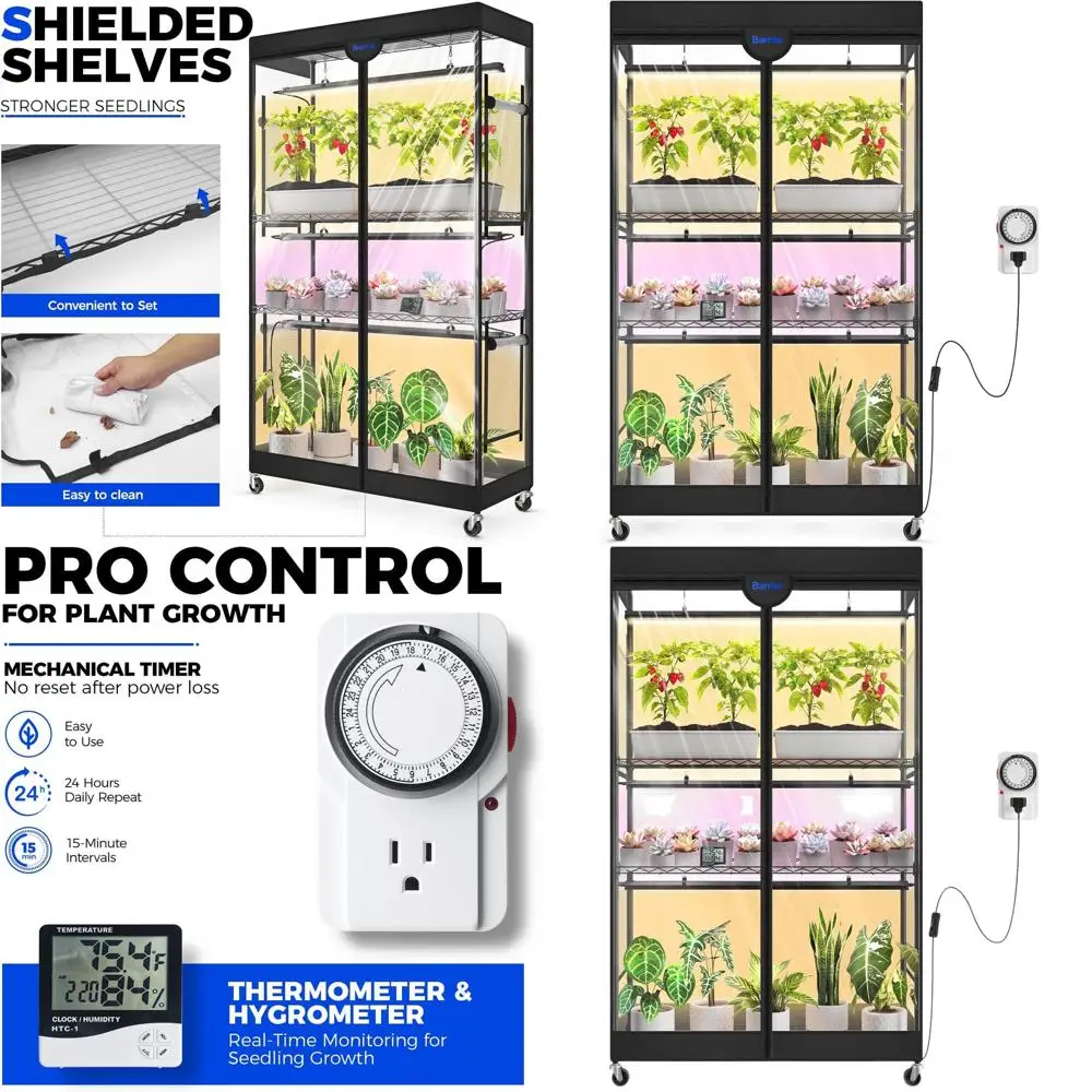 

4-уровневая мини-теплица с диммируемыми лампами полного спектра 135 Вт, подставка для растений с таймером и термометром, лотки для рассады 35.4x13.8x59.1