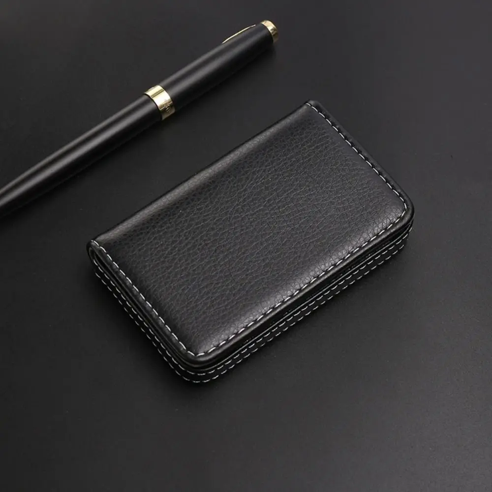 Top Business Card Holder Luxury PU Leather Card Case Manager Magnetic Buckle Name Card Pocket Office