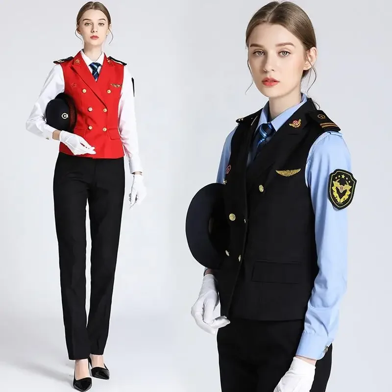 Chinese Luxury Bus High-Speed Railway Office Vest Formal Double Breasted Vest Business Ladies Waistcoat Blouse Pants Suit Women