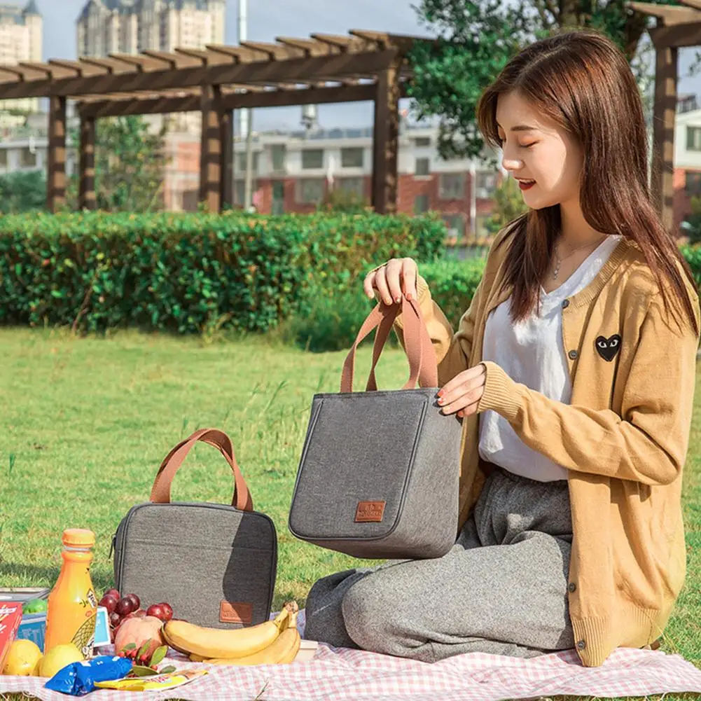 Thermal Lunch Bag for Men&Women Gray Oxford Cloth Aluminum Foil Insulation Shoulder Bag Waterproof Picnic cooler Bag