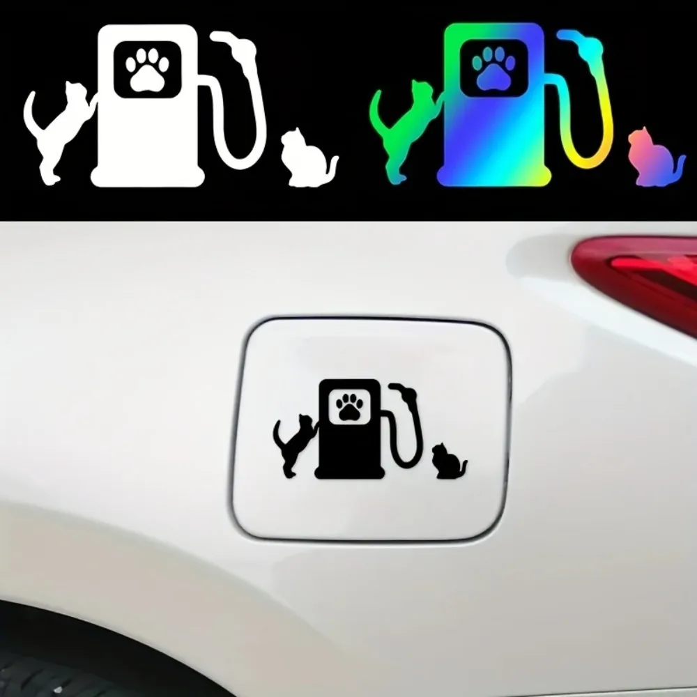 Black White Kitten Fuel Pump Sticker 1PC Cute Cat Vinyl Decal Waterproof Car Tank Cap Truck SUV Decor Design