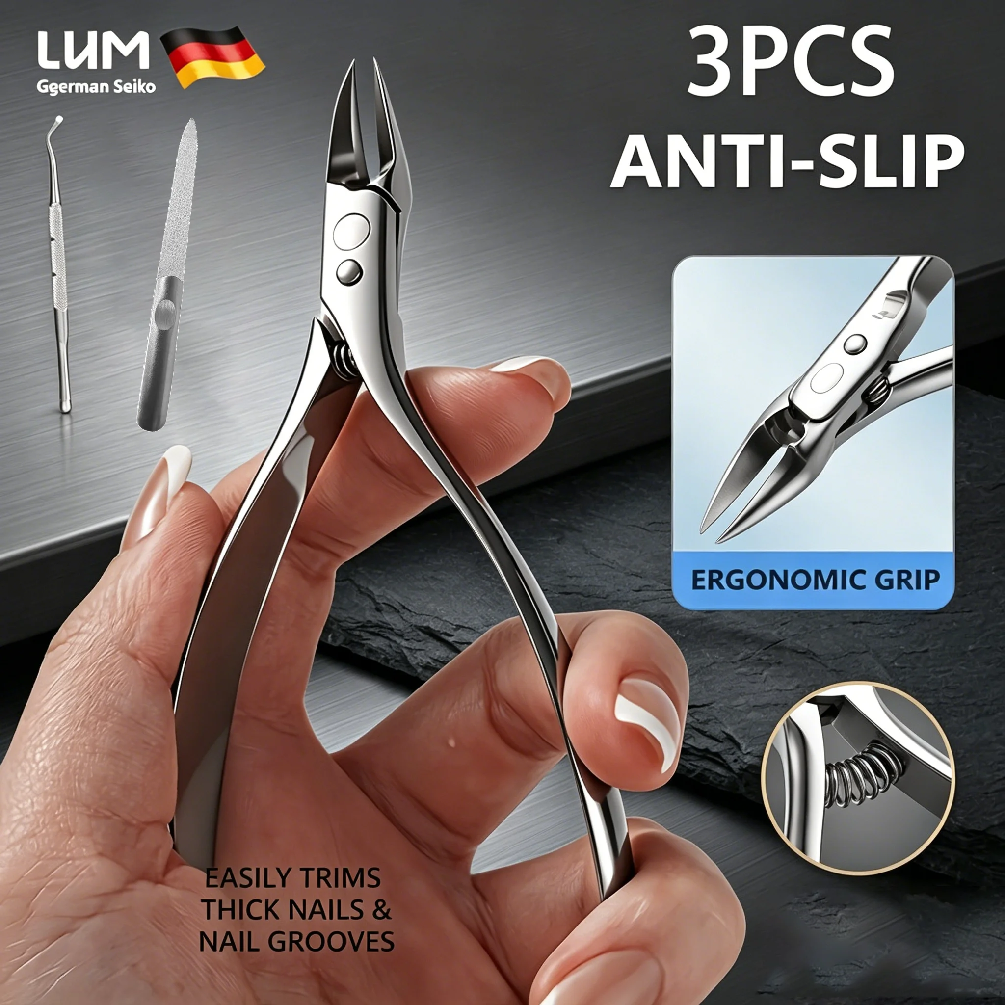 Swan Shaped Nail Clippers Set, Heavy Duty Stainless Steel Angled Toenail Clippers with Nail File & Cuticle Lifter, Ultra Sharp B