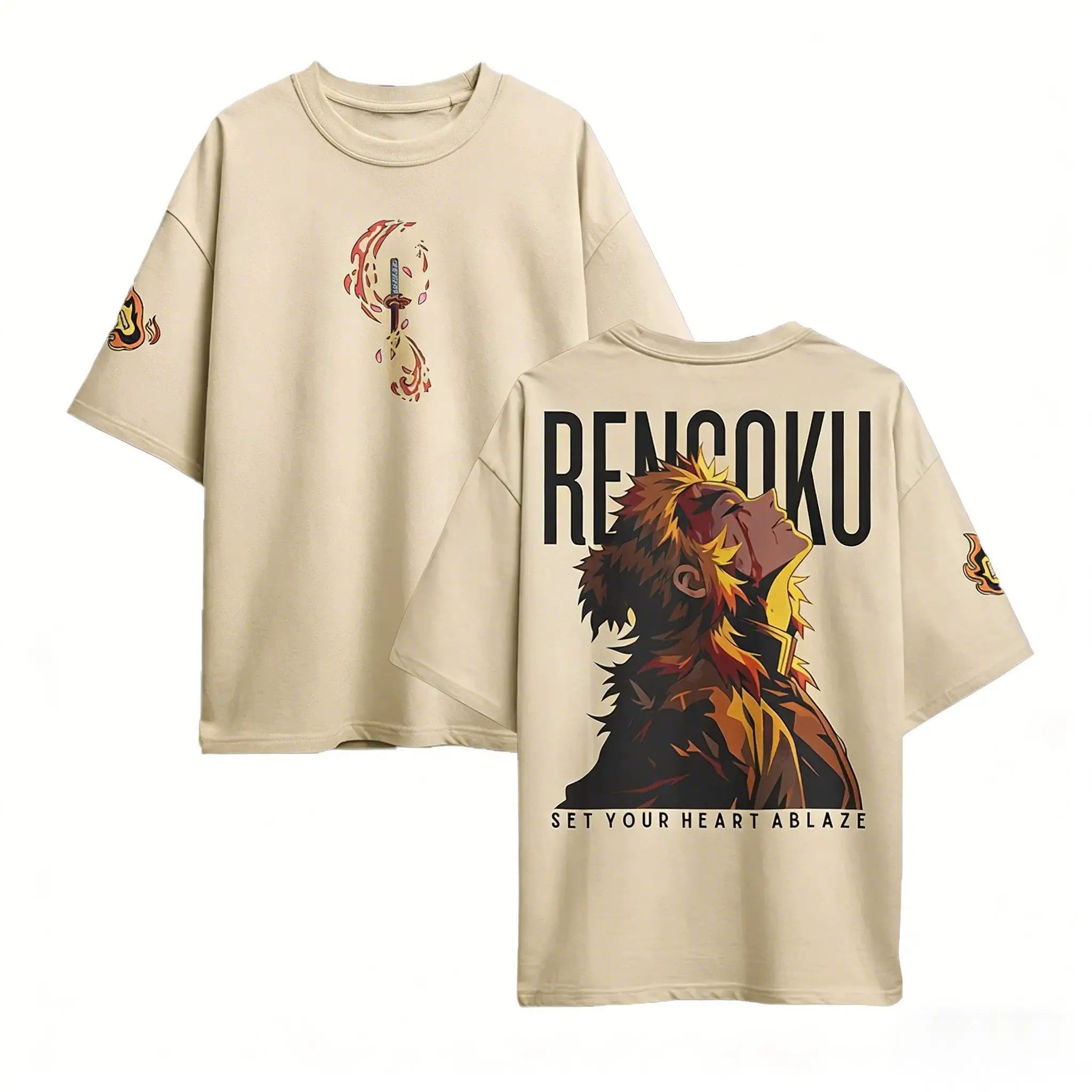 Dämon Slayer Rengoku Anime T Hemd Männer Frauen Baumwolle Kurzarm 2026 Neue Sommer Casual Graphic Tee Oversize Streetwear Cosplay