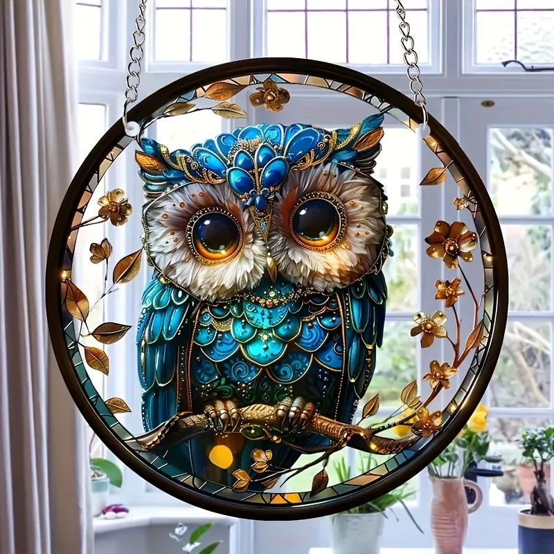 2D Attractive Cute Owl Sunlight Catcher 15CM Acrylic Animal Window Decoration Garden Balcony Terrace Home Ideal Owl Lovers