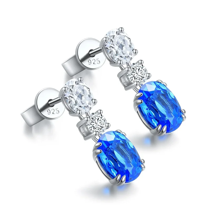 S925 Sterling Silver Lab Grown Cobalt Spinel Earrings for Women Dainty Stud Style Daily Wear Gift Hypoallergenic Fine Jewelry