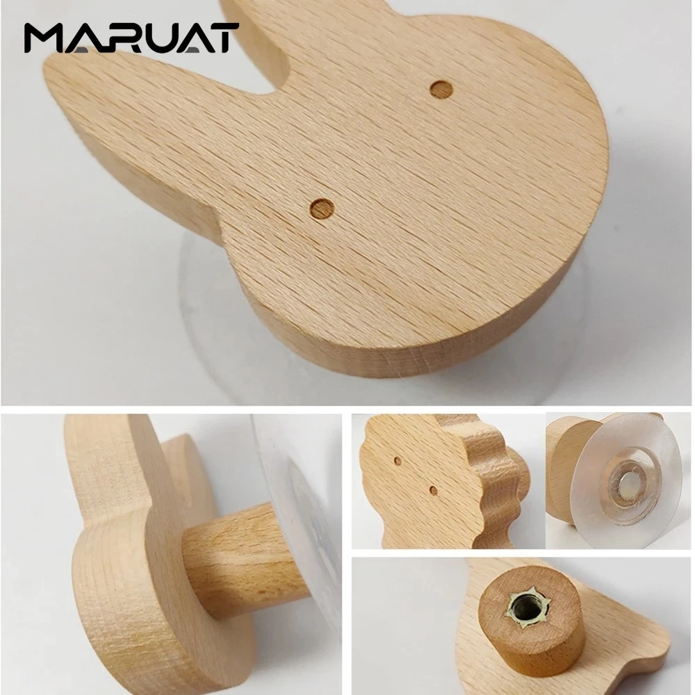 Wooden Hooks Animal Room Decor Children Room Wall Keychain Coat Hook Cabinet Handle Hanger Kitchen Accessories Furniture Handles