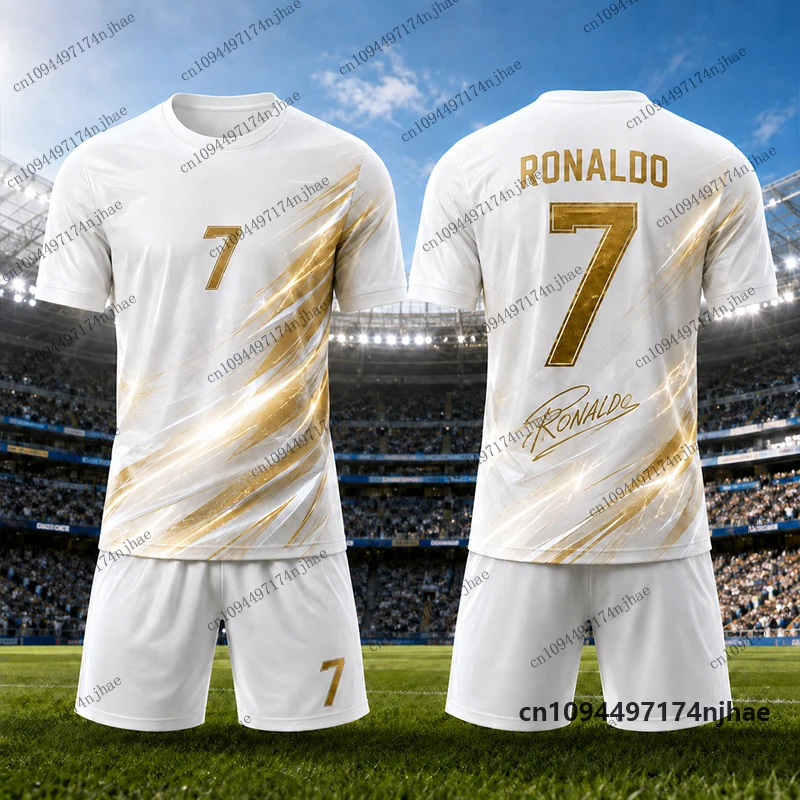 2-teiliges Outfit Kinder-Trainingsanzug Ronaldo # 7 T-Shirt+Shorts-Sets für Portugal-Fans, Fußballanzug, Sportbekleidung für Kinder/Erwachsene – Detail 7