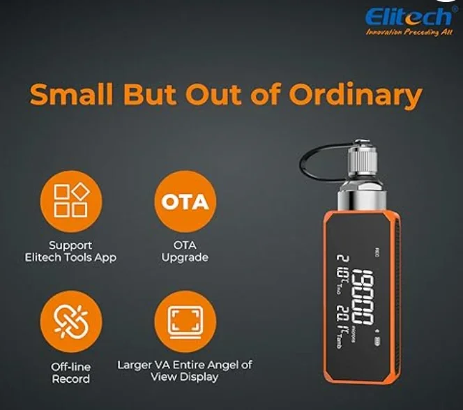 Elitech VGW - Mini Wireless Micron Meter 1 to 19,000 microns, Digital Vacuum Gauge for HVAC and Automotive 1/4 