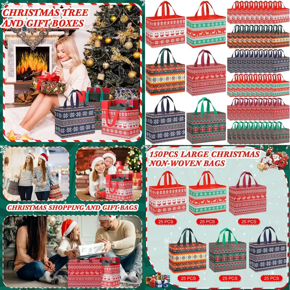 

Большие многоразовые нетканые сумки-тоут для рождественских подарков, продуктовых покупок — 12,8 x 9,8 x 6,7 дюйма