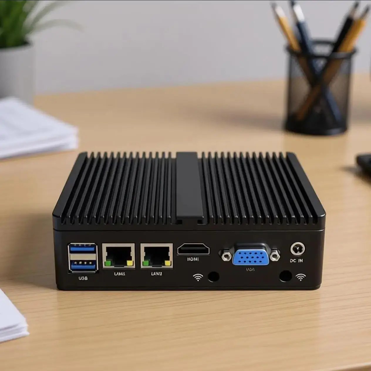 Mini PC Industriale Fanless con Case in Metallo, Computer Desktop Intel N2840, Mini Server Pfsense, DDR3L, SSD Msata, 2Lan, 2COM, VGA, Display HD