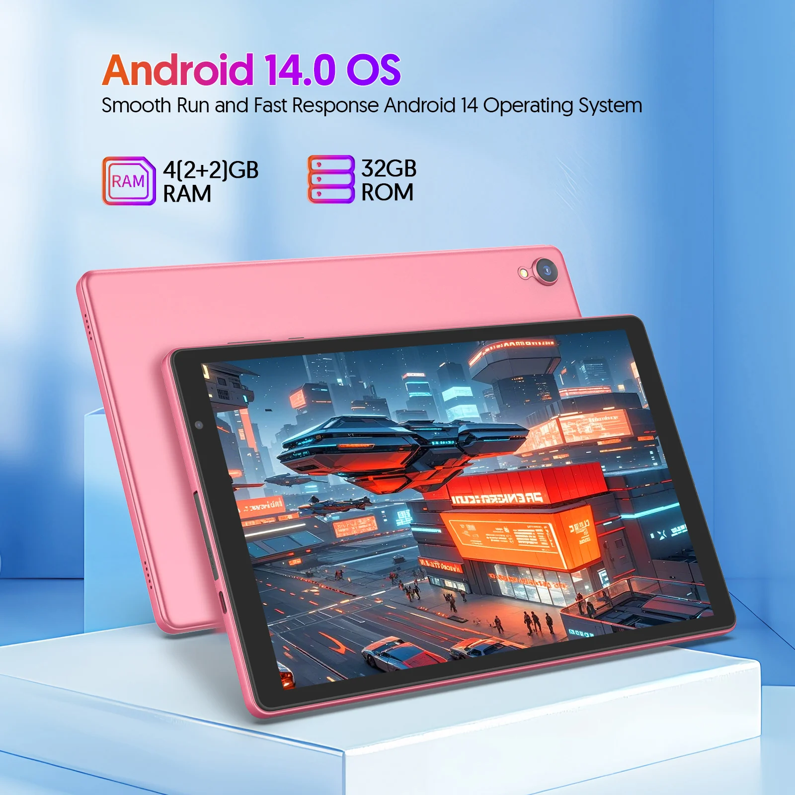 BAKEN Tablet Android 14 de 10 polegadas, processador Quad-core, armazenamento de 32 GB, Wi-Fi 6, Bluetooth, porta USB-C, Google Play Store (GMS)