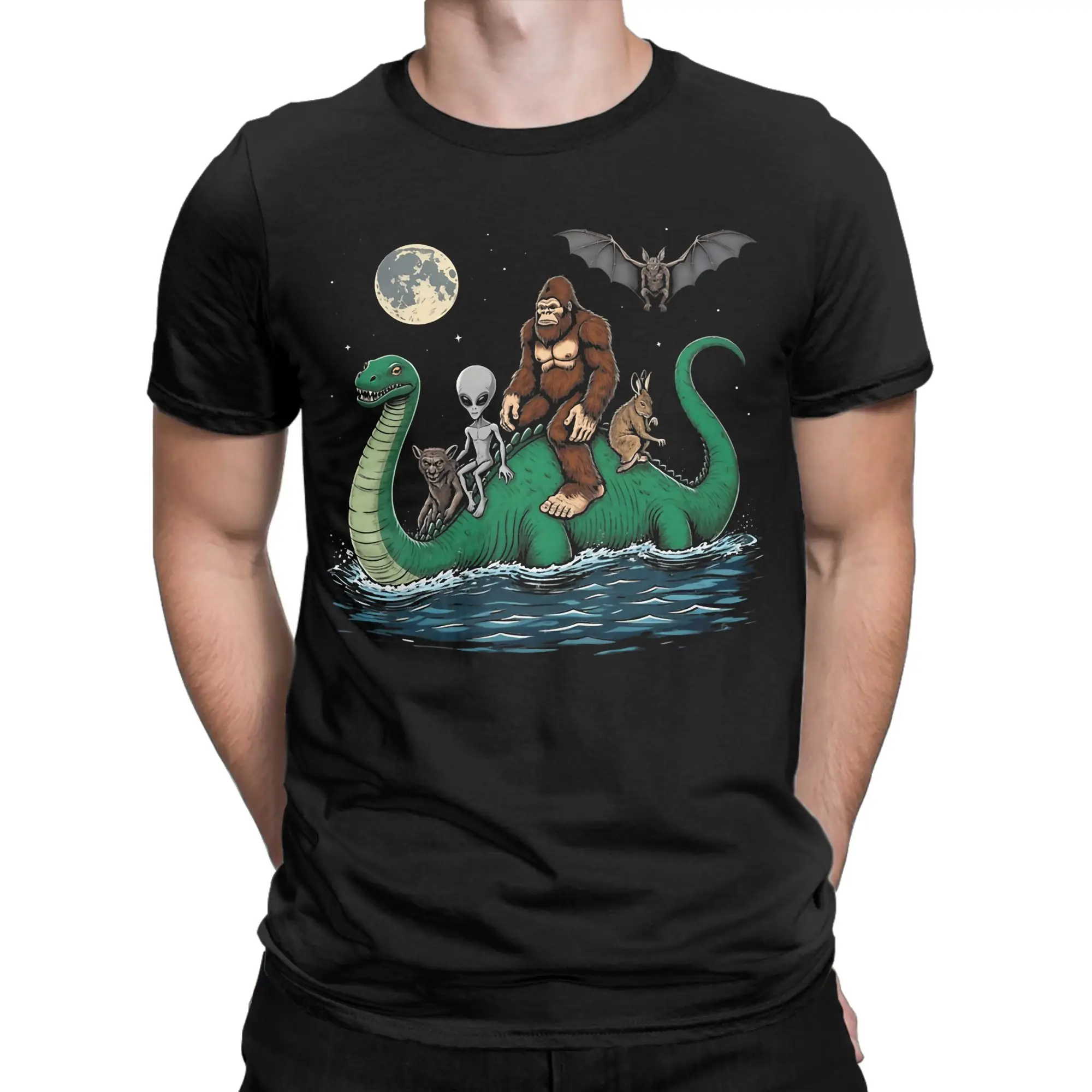 Men Women's Cryptids Bigfoot Jackalope Mothman Loch Ness Monster T Shirts  Cotton Tops Vintage Short Sleeve Crew Neck Tees