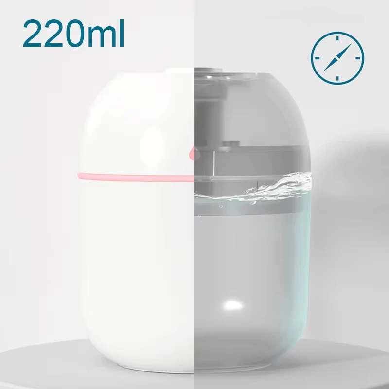 220ml USB Mini Air Humidifier Aroma Essential Oil Diffuser For Home Car Ultrasonic Mute Mist Maker Diffuser with LED Color Lamp