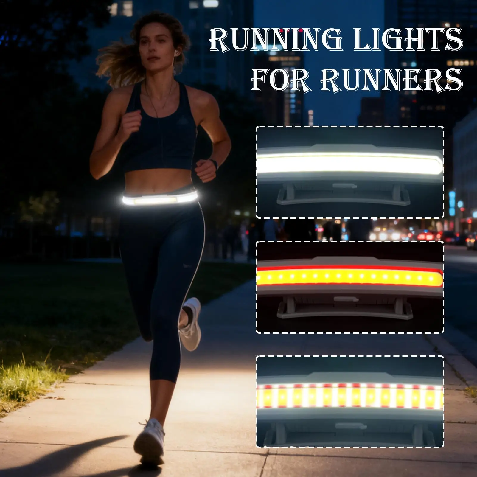Runners Light COB LED Waist Lamp 3 Modes USB Rechargeable IPX4 Waterproof Ultra Bright Safety Gear Night Jogging Cycling Hiking