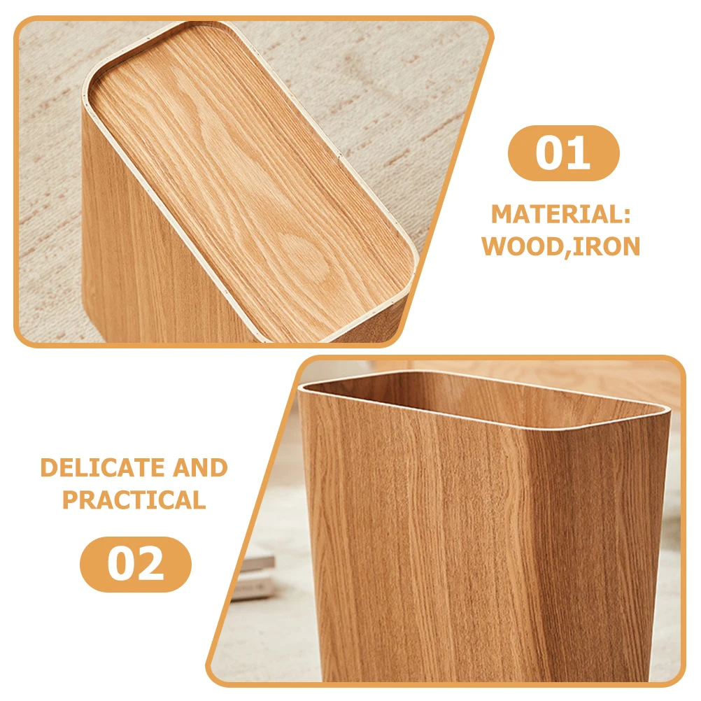 

Wooden Trash Can Home Kitchen Bathroom Waste Basket Office Storage Bin Garbage Container Refuse Sacks Sturdy Practical