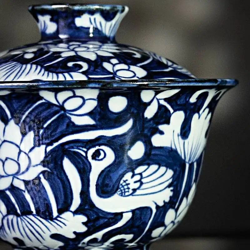 Sacred Mountain Imitation Yuan Blue And White Porcelain One Heron Lotus Rising Fully Hand-Painted Handmade Jingdezhen