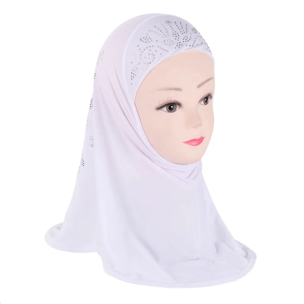 Beautiful Fit 2-6 Years Old Small Girl Hijab with Crystal Flower Pattern Durable Diamond Headband Islamic Scarf