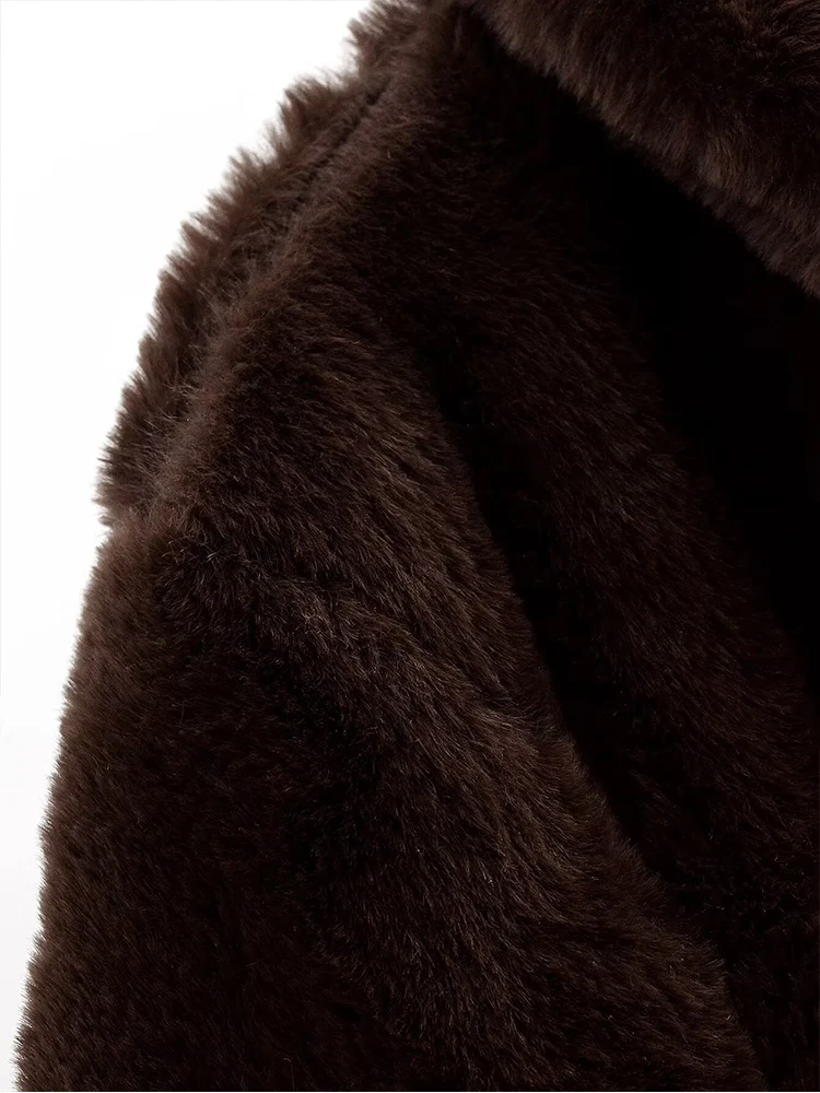 유럽 스타일의 새로운 여성 패션, 다재다능하고 우아하며 심플한 단색 라펠 긴소매 인조 모피 코트