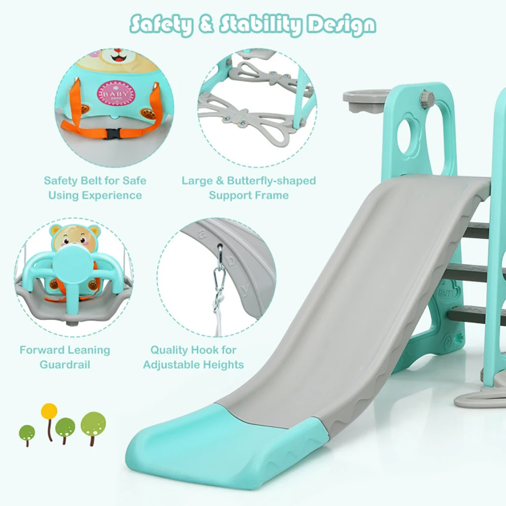 Toddler Climber and Swing Set, Playset de slides liso, material seguro, base estável, 3 em 1