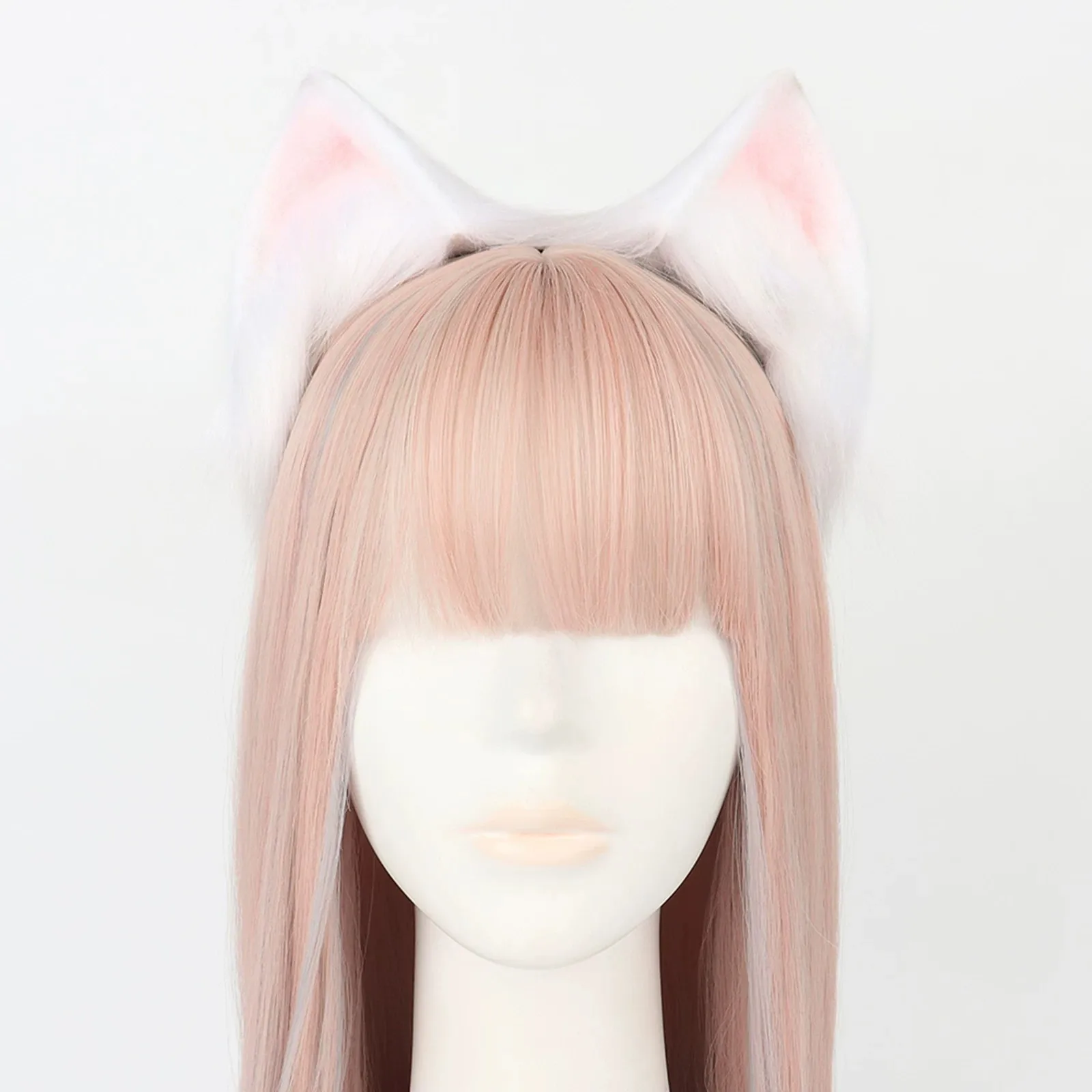 NSPSTT Inuyasha Cosplay Headband with White Pink Cat Dog Ears Kemono Hair Clips Anime Accessory for Fans