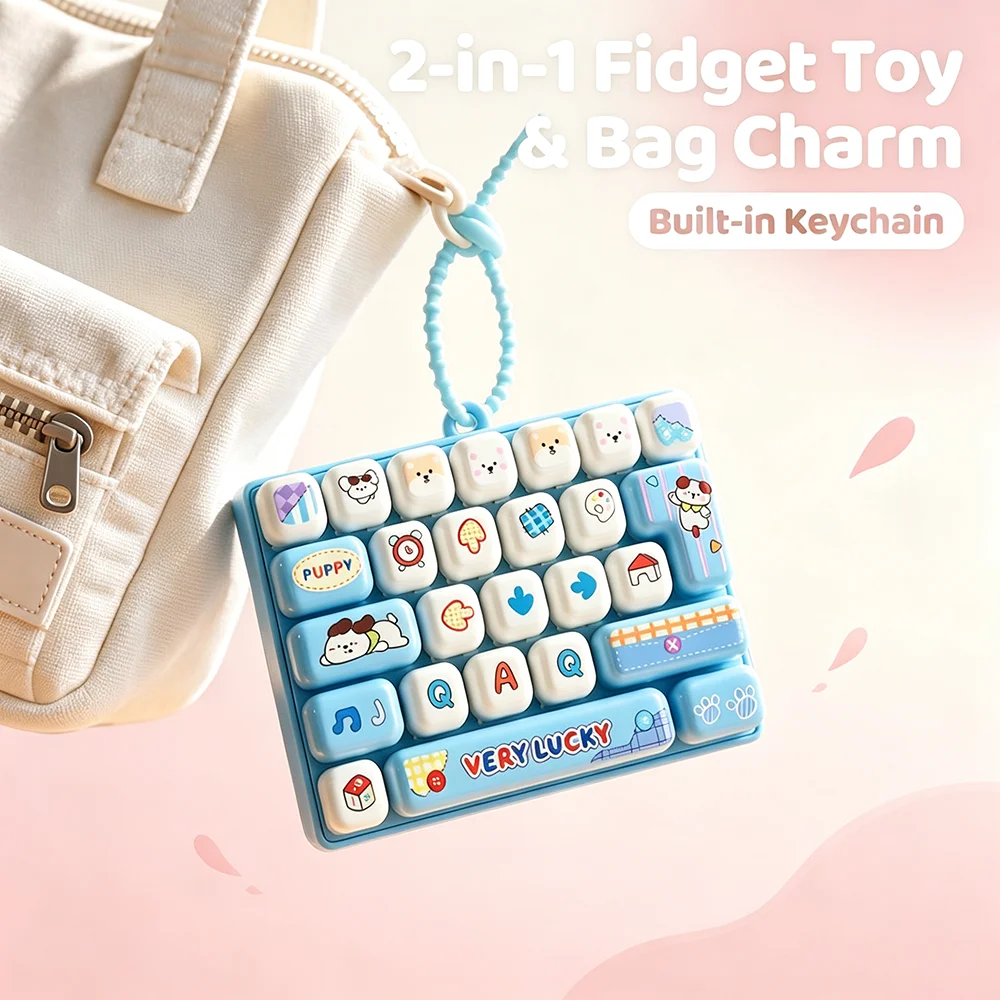 26-Keys Keyboard Clicker Fidget Button Keychain Anti-stress Keycap Clicker Keyring Bag Charm for Autism ADHD Favor Novelty Gift