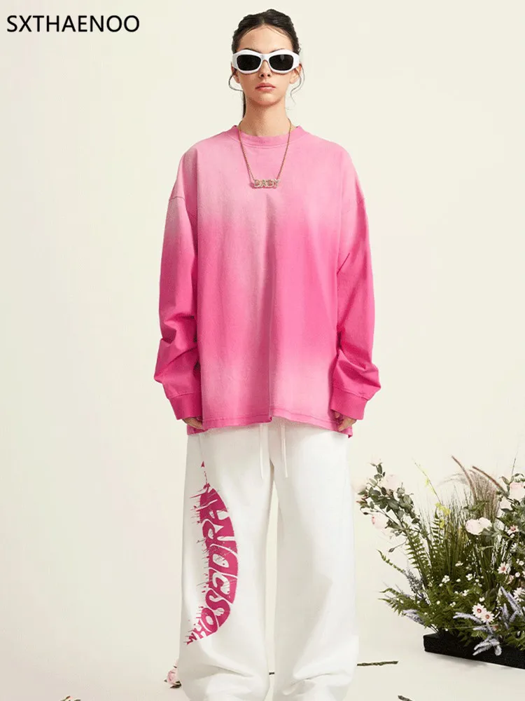 

SXTHAENOO American Style Round Neck Sweatshirt Dopamine Color Design Large Size Luxury Atmosphere Couple Cotton Hoodie Top 2026